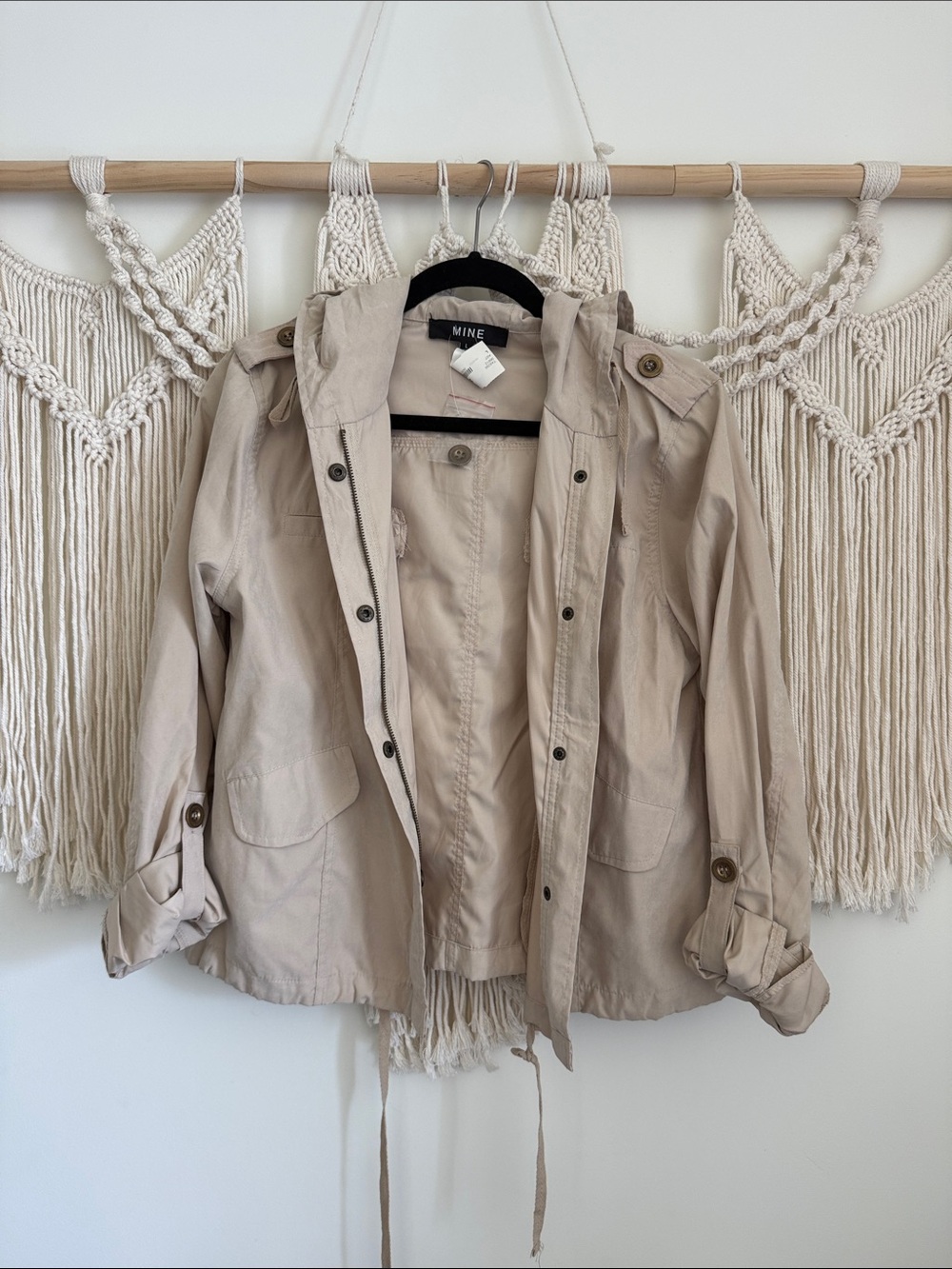 NWT MINE Light Taupe Utility Hooded Jacket